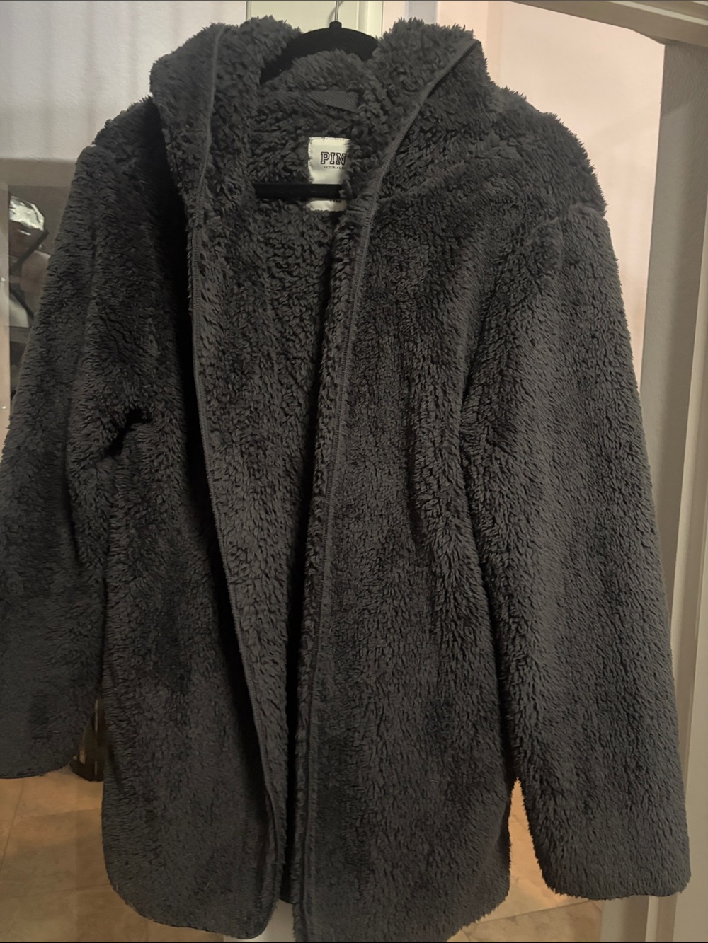 PINK Victoria's Secret Black Plush Hooded Sherpa Teddy Jacket size XS/S